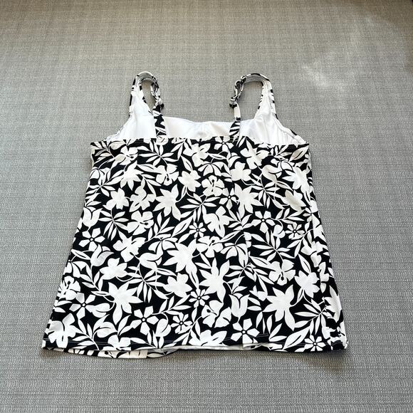 Lands End Tankini Top Womens 18D Black White Floral Square Neck Swimsuit New - Picture 4 of 10
